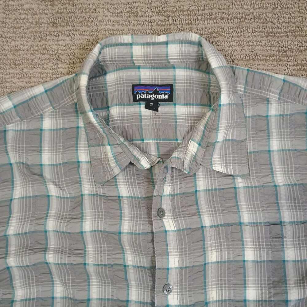 Patagonia Shirt Mens XL M's Puckerware SS Check Hiking Shirt Sustainable